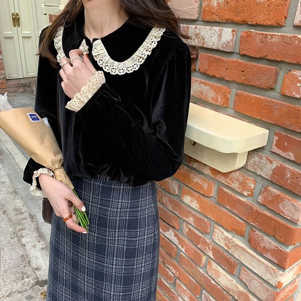 2021 spring autumn lace shirt korean gold velvet long sleeve blouses turn down collar womens and blouse (x1246), White
2021 spring autumn lace shirt korean gold velvet long sleeve blouses turn down collar womens and blouse (x1246), White