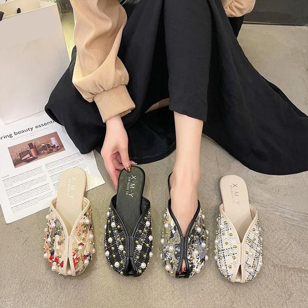 rivet female shoes peep toe womens slippers outdoor luxury slides string bead 2021 cover designer summer flat bonded leather pu, Black
rivet female shoes peep toe womens slippers outdoor luxury slides string bead 2021 cover designer summer flat bonded leather pu, Black