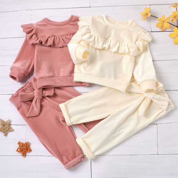 toddler baby girls smooth velvet outfits sets infant clothing round neck ruffle trim bowknot pant kid winter warm clothes y0918, White
toddler baby girls smooth velvet outfits sets infant clothing round neck ruffle trim bowknot pant kid winter warm clothes y0918, White