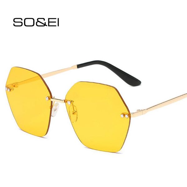 so&ei fashion polygon rimless sunglasses women vintage metal clear gradient lens eyewear men shades uv400 red yellow sun glasses, White;black
so&ei fashion polygon rimless sunglasses women vintage metal clear gradient lens eyewear men shades uv400 red yellow sun glasses, White;black