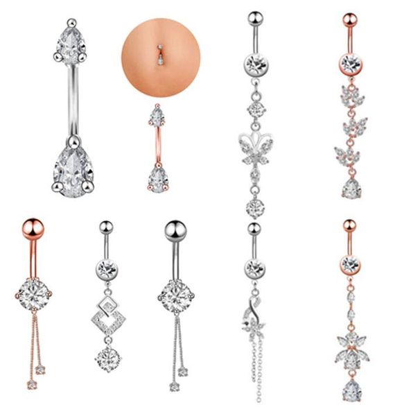 zircon navel piercing flower pendant belly pierce rings bell button body jewelry fashion surgical stainless steel, Silver 
zircon navel piercing flower pendant belly pierce rings bell button body jewelry fashion surgical stainless steel, Silver