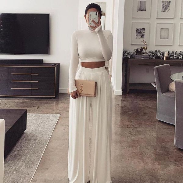 two-piece set long sleeves short blouse and wide-leg trousers fashion casual white solid color women suit spring clothes women's pants, Black;white
two-piece set long sleeves short blouse and wide-leg trousers fashion casual white solid color women suit spring clothes women's pants, Black;white