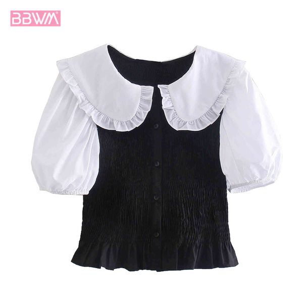 women's stitching doll collar girl puff sleeve shirt harajuku cute contrast single-breasted chic female 210507, White
women's stitching doll collar girl puff sleeve shirt harajuku cute contrast single-breasted chic female 210507, White