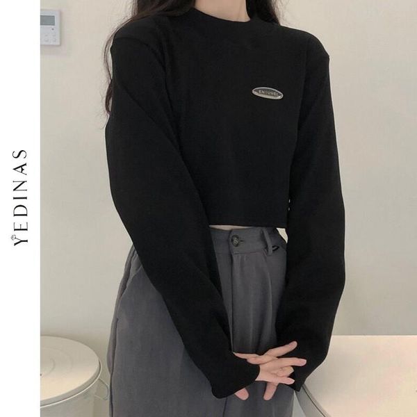 women's t-shirt yedinas 2021 spring korean style t shirt women long sleeve cropped harajuku solid black casual simple outfits, White
women's t-shirt yedinas 2021 spring korean style t shirt women long sleeve cropped harajuku solid black casual simple outfits, White
