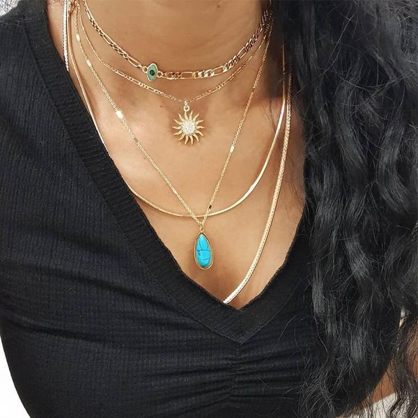 5pcs/set women necklaces set eye crystal sun flower water drop gem clavicle chain gold necklace retro party jewelry chokers, Golden;silver
5pcs/set women necklaces set eye crystal sun flower water drop gem clavicle chain gold necklace retro party jewelry chokers, Golden;silver