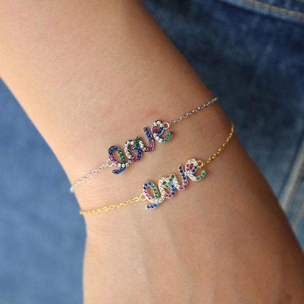 link, chain 100% 925 sterling silver love letter bracelet with multi colorful cz valentines girlfriend gift summer delicate jewelry, Black
link, chain 100% 925 sterling silver love letter bracelet with multi colorful cz valentines girlfriend gift summer delicate jewelry, Black