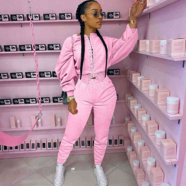 tracksuits set of two pieces bandage lace up to sweatshirt clothing combining women's sweat sweatpants, Gray
tracksuits set of two pieces bandage lace up to sweatshirt clothing combining women's sweat sweatpants, Gray