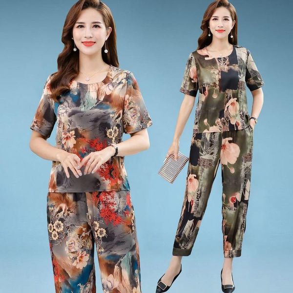 women's two piece pants middle-aged women sets summer short sleeve t-shirt & suits mom elegant print ice silk 2 plus size 5xl y903, White
women's two piece pants middle-aged women sets summer short sleeve t-shirt & suits mom elegant print ice silk 2 plus size 5xl y903, White