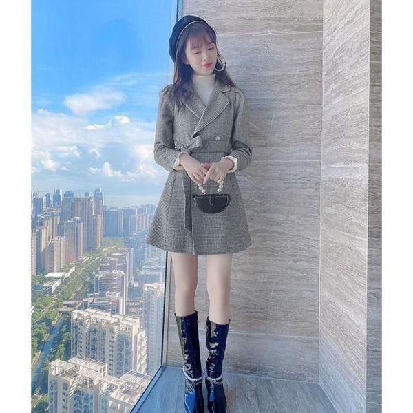 women's wool & blends winter woolen jacket women high-end temperament thickened houndstooth commuter plaid retro coat, Black
women's wool & blends winter woolen jacket women high-end temperament thickened houndstooth commuter plaid retro coat, Black