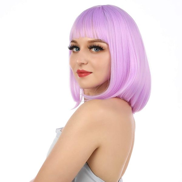 short bob wigs 12" straight with flat bangs synthetic colorful cosplay daily party wig for women natural as real hair, Black
short bob wigs 12" straight with flat bangs synthetic colorful cosplay daily party wig for women natural as real hair, Black