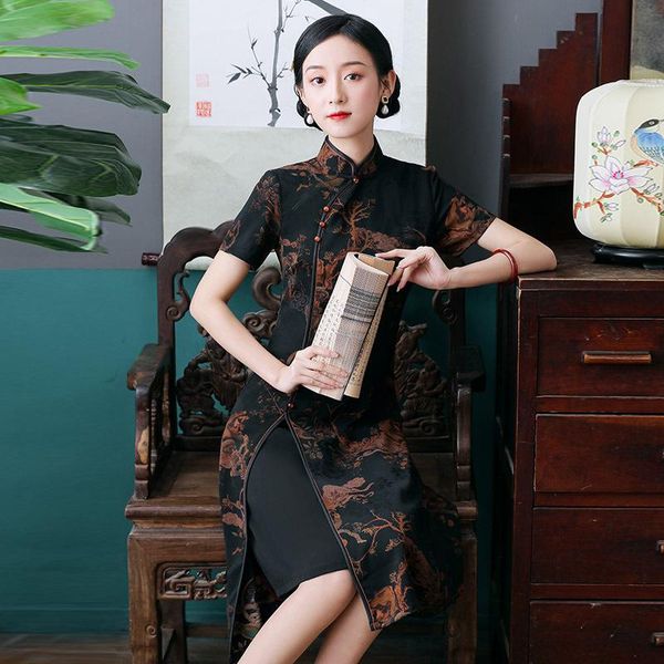 ethnic clothing women summer elegant black satin print qipao chinese traditional mandarin collar cheongsam classic vintage button a-line dre, Red
ethnic clothing women summer elegant black satin print qipao chinese traditional mandarin collar cheongsam classic vintage button a-line dre, Red