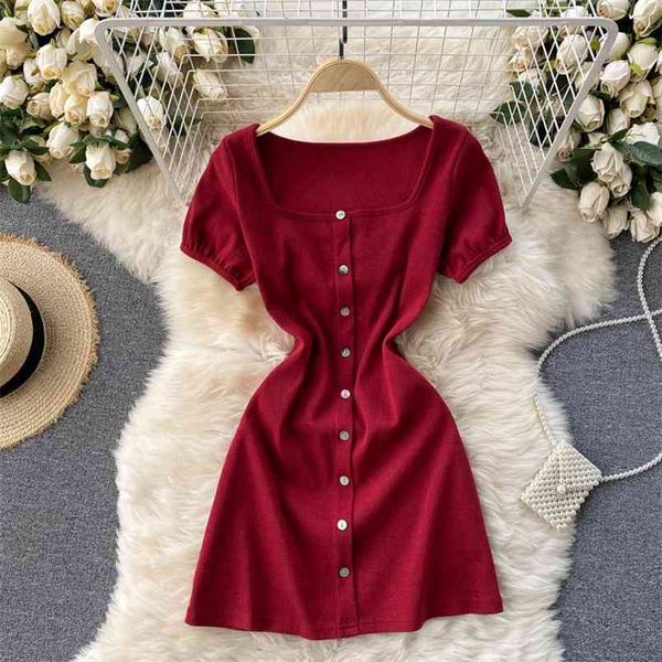 retro fashion solid color vestidos women's square collar short-sleeved single-breasted slim bag hip temperament mini dress gk123 210506, Black;gray
retro fashion solid color vestidos women's square collar short-sleeved single-breasted slim bag hip temperament mini dress gk123 210506, Black;gray