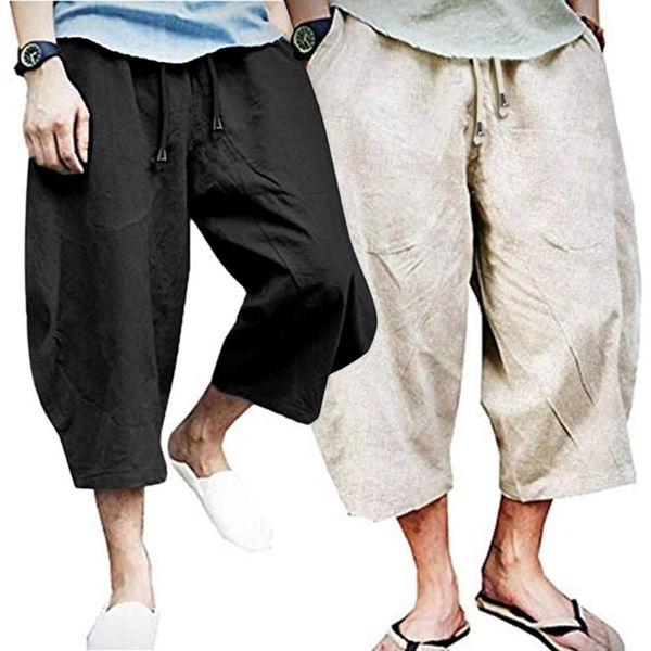 men's pants summer linen cropped cross fashion wide-legged baggy casual loose big pocket drawstring trousers, Black
men's pants summer linen cropped cross fashion wide-legged baggy casual loose big pocket drawstring trousers, Black