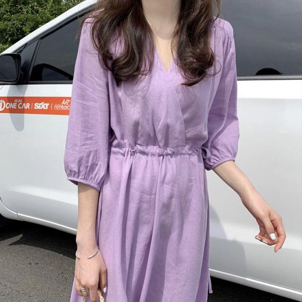 casual dresses korean style loose puff sleeve purple dress robe femme three quarter temperament fairy lace up waist pleated fashion sweet, Black;gray
casual dresses korean style loose puff sleeve purple dress robe femme three quarter temperament fairy lace up waist pleated fashion sweet, Black;gray