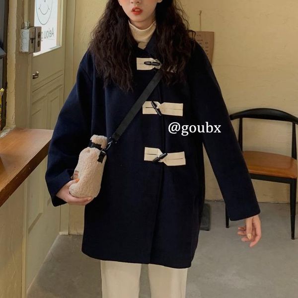 women's wool & blends horn button oversized jacket solid color fall winter women woolen coat roupa inverno mulher be50nz, Black
women's wool & blends horn button oversized jacket solid color fall winter women woolen coat roupa inverno mulher be50nz, Black