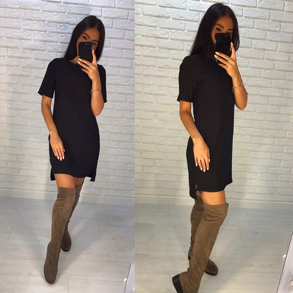 casual dresses summer irregular hem dress women short sleeve o-neck loose beach straight mini solid color vestidos, Black;gray
casual dresses summer irregular hem dress women short sleeve o-neck loose beach straight mini solid color vestidos, Black;gray
