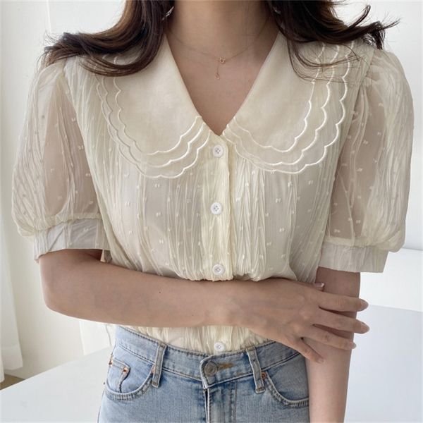 women's blouses & shirts peter pan collar sweet chic all-match elegant office lady ol gentle summer girls loose femme casual t, White 
women's blouses & shirts peter pan collar sweet chic all-match elegant office lady ol gentle summer girls loose femme casual t, White