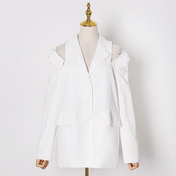 women's suits & blazers 2021 autumn fashion temperament suit collar strapless single-breasted design solid color blazer, White;black
women's suits & blazers 2021 autumn fashion temperament suit collar strapless single-breasted design solid color blazer, White;black