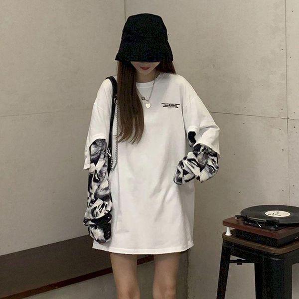women's t-shirt punk goth clothes tshirt women t shirt printed fake two-piece long-sleeved student autumn korean style trend, White
women's t-shirt punk goth clothes tshirt women t shirt printed fake two-piece long-sleeved student autumn korean style trend, White