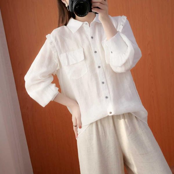 women's blouses & shirts sweet white linen shirt long sleeve 2021 spring / summer loose large casual thin cotton top
women's blouses & shirts sweet white linen shirt long sleeve 2021 spring / summer loose large casual thin cotton top