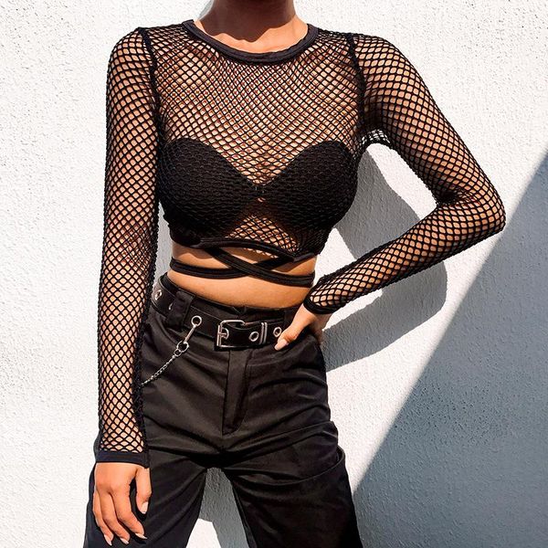 women's t-shirt summer mesh long sleeve women night club street wear transparent cropped tee ladies goth black short t shirt sheer, White
women's t-shirt summer mesh long sleeve women night club street wear transparent cropped tee ladies goth black short t shirt sheer, White