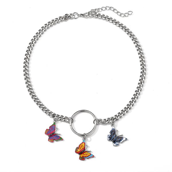 52536 alloy necklace creative simple circle color butterfly pendant women's necklace, Silver
52536 alloy necklace creative simple circle color butterfly pendant women's necklace, Silver