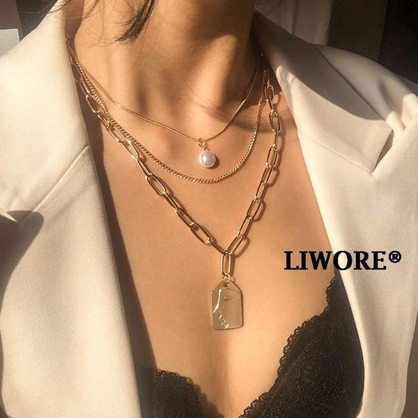 pendant necklaces liwore fashion pearl portrait necklace for women multilayer metal gold punk tag jewelry, Silver
pendant necklaces liwore fashion pearl portrait necklace for women multilayer metal gold punk tag jewelry, Silver