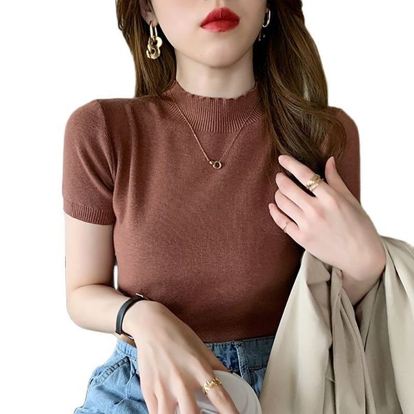 women's sweaters summer female knitted pullovers short sleeve half turtleneck thin sweater for women slim jumper office lady cloth, White;black
women's sweaters summer female knitted pullovers short sleeve half turtleneck thin sweater for women slim jumper office lady cloth, White;black