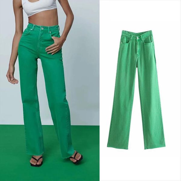za high waist summer fashion womens jeans candy green streetwear casual loose cowboy pant front zip wide leg women, Blue 
za high waist summer fashion womens jeans candy green streetwear casual loose cowboy pant front zip wide leg women, Blue