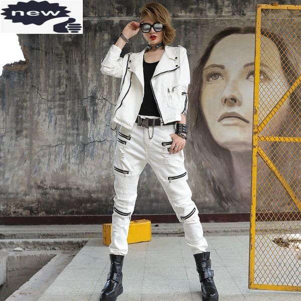 women's tracksuits fashion women white denim two piece set jacket hole ripped zippers jeans harem pants biker outfits slim fit coat str, Gray
women's tracksuits fashion women white denim two piece set jacket hole ripped zippers jeans harem pants biker outfits slim fit coat str, Gray