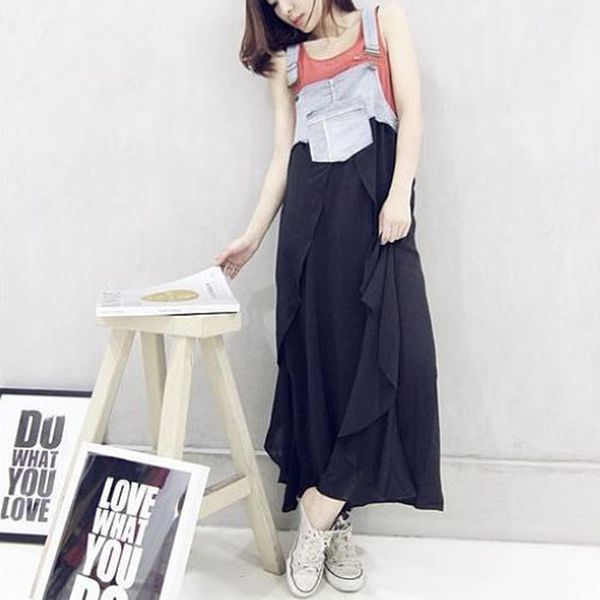 women summer dress casual jeans splicing chiffon strap ruffles dresses plus size dress party dress sukienki vestidos robe femme, Black;gray
women summer dress casual jeans splicing chiffon strap ruffles dresses plus size dress party dress sukienki vestidos robe femme, Black;gray