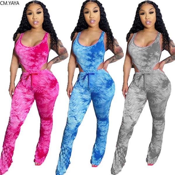 tie dye print women two piece set sleeveless bodysuit staed bell bottom pants suit trasuit matching set outfitsby air, White
tie dye print women two piece set sleeveless bodysuit staed bell bottom pants suit trasuit matching set outfitsby air, White