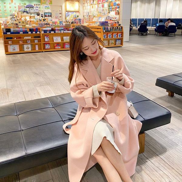 women's wool & blends pink double-sided woolen coat middle and long waist closing temperament 2021 autumn winter high-end, Black
women's wool & blends pink double-sided woolen coat middle and long waist closing temperament 2021 autumn winter high-end, Black