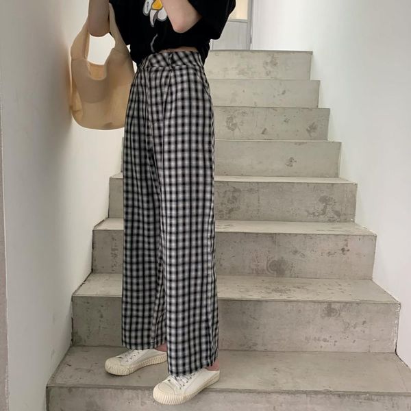 women's pants & capris 2021 summer korean white black plaid women high waist elegant long trousers fashion wide leg, Black;white
women's pants & capris 2021 summer korean white black plaid women high waist elegant long trousers fashion wide leg, Black;white