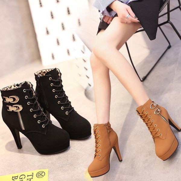 boots super high heeled shoes thin heel waterproof platform side zipper short women's lace up large, Black
boots super high heeled shoes thin heel waterproof platform side zipper short women's lace up large, Black