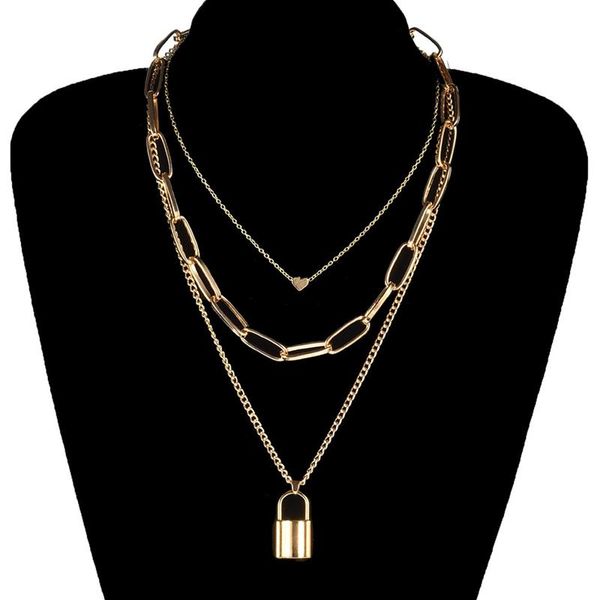 vintage chain heart lock pendant necklace creative multi-layered long women's fashion geometric alloy jewelry necklaces, Silver
vintage chain heart lock pendant necklace creative multi-layered long women's fashion geometric alloy jewelry necklaces, Silver