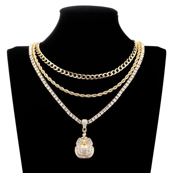 2PCSHip Hop Pharaoh Head Pendant Necklace For Men Egyptian Style Iced Out Crystal Small Charm Necklace With Tennis Chain Jewelry
2PCSHip Hop Pharaoh Head Pendant Necklace For Men Egyptian Style Iced Out Crystal Small Charm Necklace With Tennis Chain Jewelry