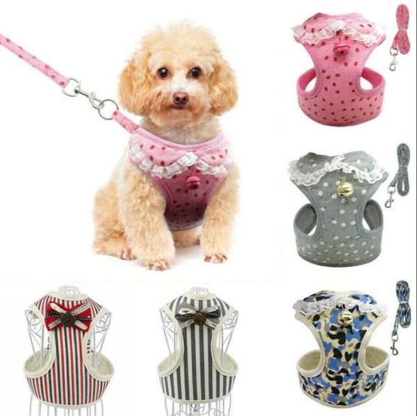 dog apparel breathable mesh small pet harness and leash set puppy vest for cat