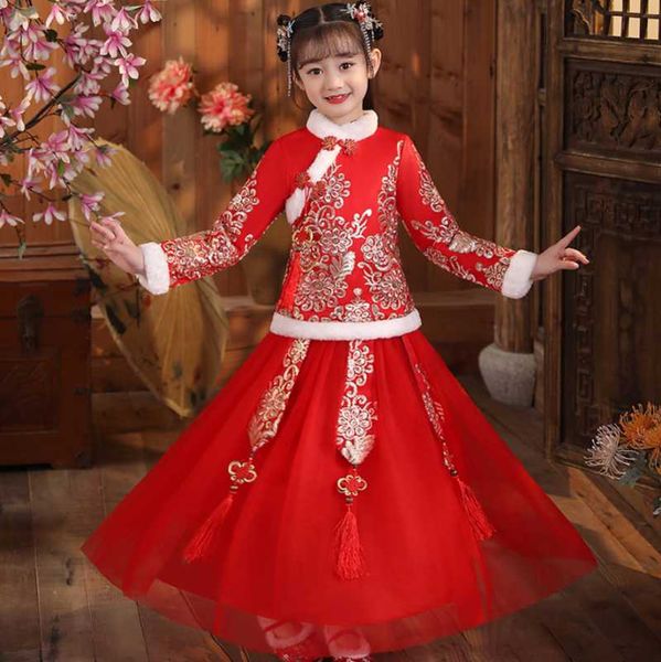 children's hanfu year's wear white big fur collar red festive year clothes ethnic style thicken girls dress girl's dresses, Red;yellow
children's hanfu year's wear white big fur collar red festive year clothes ethnic style thicken girls dress girl's dresses, Red;yellow