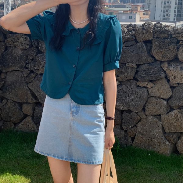 french style doll collar blouse solid colour elegant shirt for women sweet ruffled summer blusas korean style short sleeve top, White
french style doll collar blouse solid colour elegant shirt for women sweet ruffled summer blusas korean style short sleeve top, White