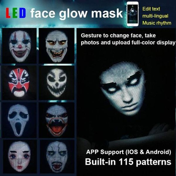 led face mask light up mask with bluetooth programmable automatic induction switch luminous mask for costumes cosplay
led face mask light up mask with bluetooth programmable automatic induction switch luminous mask for costumes cosplay