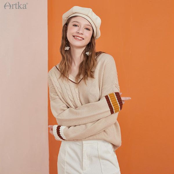 women's sweaters artka 2021 autumn winter women sweater elegant soft wool knitted loose v-neck pullover long sleeve yb20307q, White;black
women's sweaters artka 2021 autumn winter women sweater elegant soft wool knitted loose v-neck pullover long sleeve yb20307q, White;black