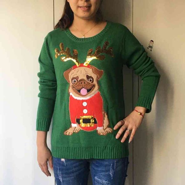 hoodie lantejoules sleeve knitted shirt women's green pug dog embroidered sweater, Black
hoodie lantejoules sleeve knitted shirt women's green pug dog embroidered sweater, Black