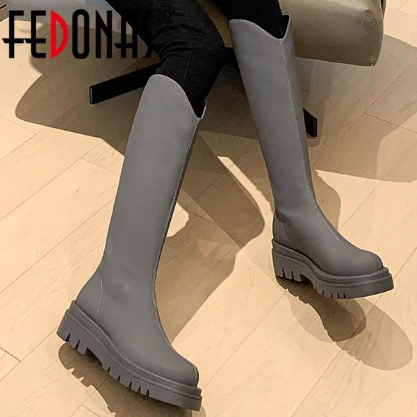 boots fedonas genuine leather women knee-high thick heels platforms fashion concise autumn winter shoes woman, Black 
boots fedonas genuine leather women knee-high thick heels platforms fashion concise autumn winter shoes woman, Black