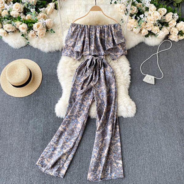 women's tracksuits vintage floral print jumpsuit women summer 2021 chic slash neck off shoulder ruffles sash lace-up wide leg romp, Gray
women's tracksuits vintage floral print jumpsuit women summer 2021 chic slash neck off shoulder ruffles sash lace-up wide leg romp, Gray