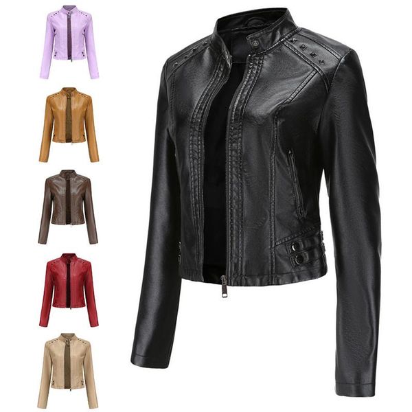 women's leather & faux 2021 arrival jacket women fashion slim fit short style coat female motorcycle with rivet, Black
women's leather & faux 2021 arrival jacket women fashion slim fit short style coat female motorcycle with rivet, Black