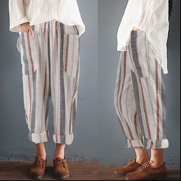 cotton linen womens pants ankle length women summer casual high waist pant loose harem stripe pocket trousers, Black;white
cotton linen womens pants ankle length women summer casual high waist pant loose harem stripe pocket trousers, Black;white