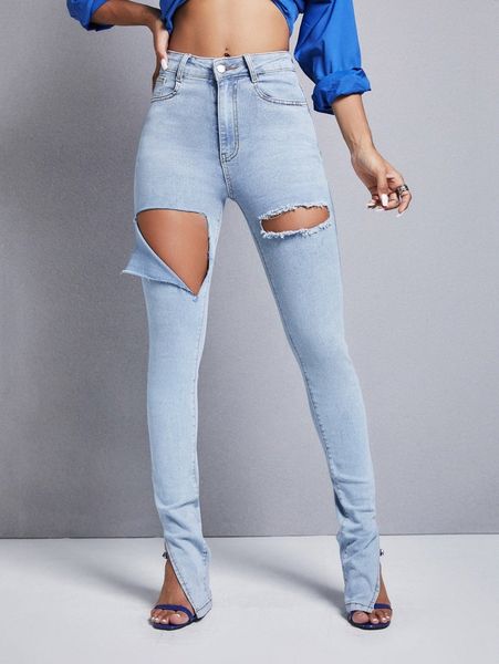 light washed skinny ripped jeans q4hi#, Blue