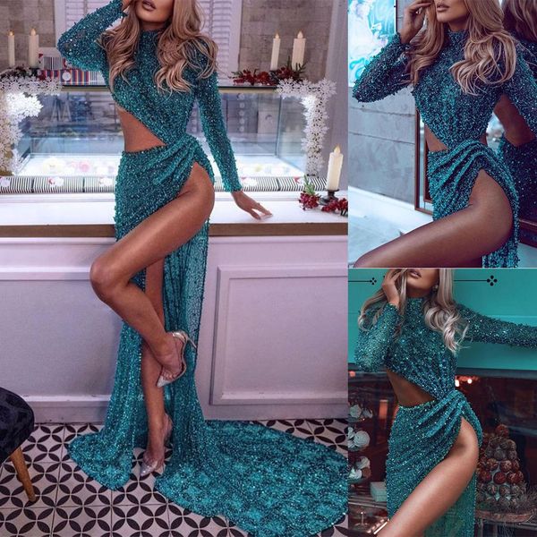 glitter sequined prom dresses sparkly high neck long sleeve mermaid evening gowns african side split party club wear outfit, Black
glitter sequined prom dresses sparkly high neck long sleeve mermaid evening gowns african side split party club wear outfit, Black