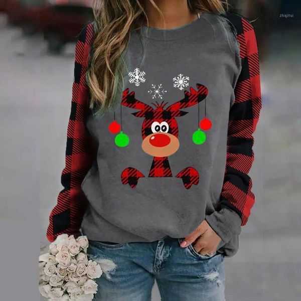 women christmas t shirt long sleeve women's o-neck plaid reindeer printed casual sweaters, White;black
women christmas t shirt long sleeve women's o-neck plaid reindeer printed casual sweaters, White;black